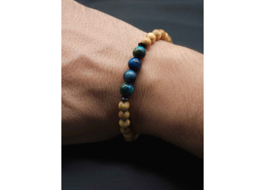 Handmade Men’s Olive Beaded Bracelet with Blue Tiger Eye Stone | Stretch Fit
