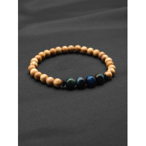 Handmade Men’s Olive Beaded Bracelet with Blue Tiger Eye Stone | Stretch Fit