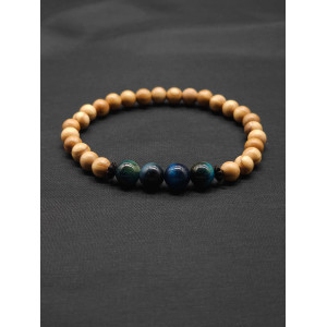 Handmade Men’s Olive Beaded Bracelet with Blue Tiger Eye Stone | Stretch Fit