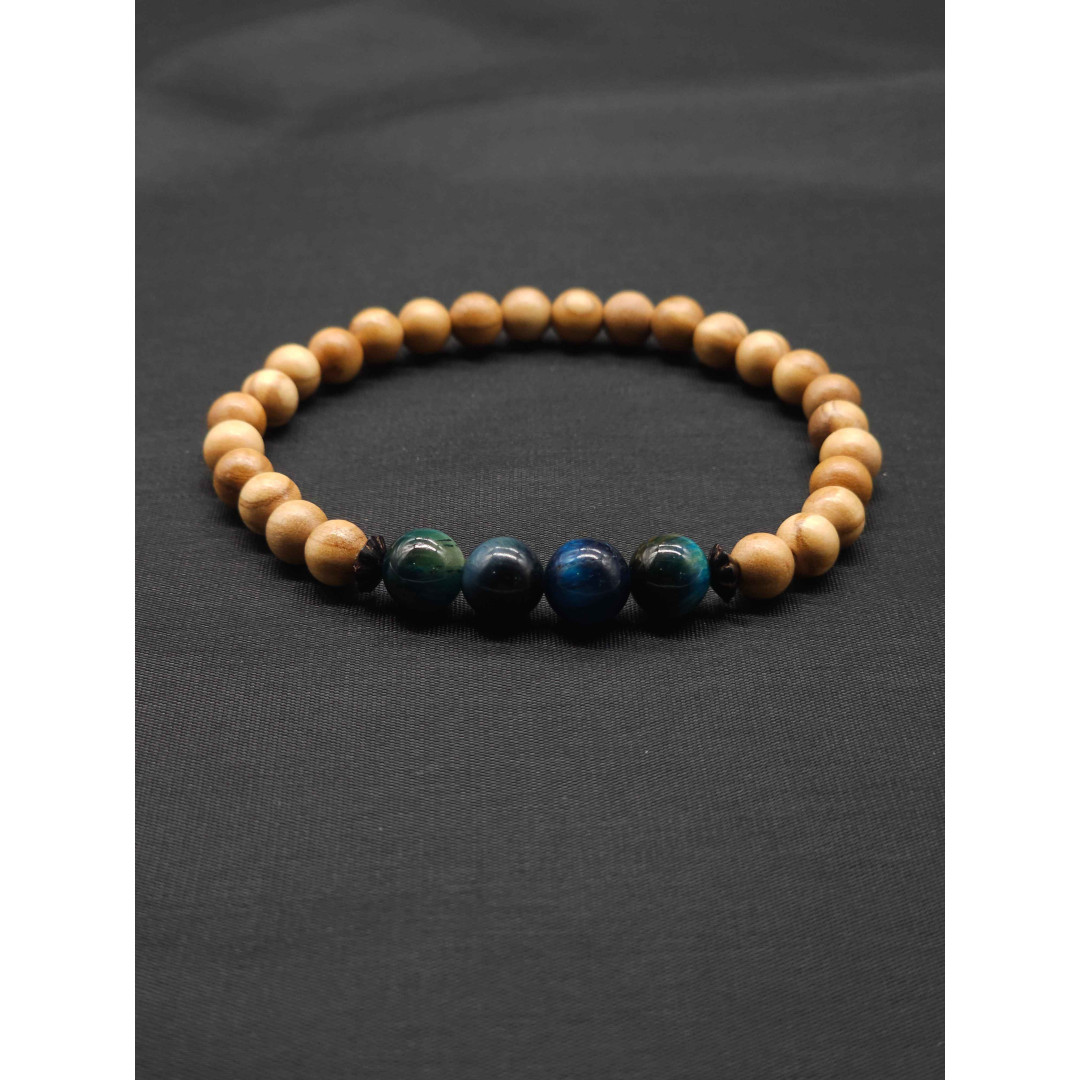 Handmade Men’s Olive Beaded Bracelet with Blue Tiger Eye Stone | Stretch Fit