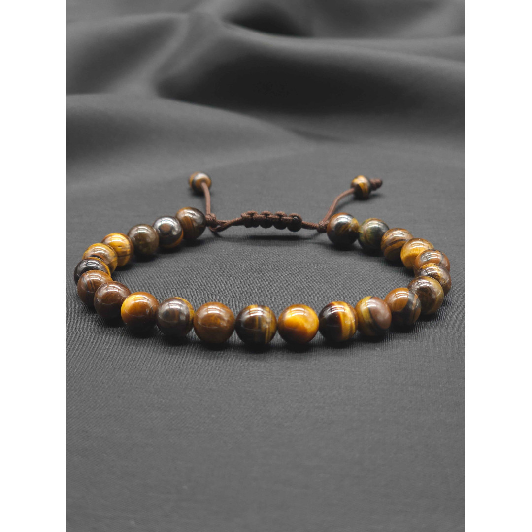 Brown Tiger Eye Beaded Bracelet for Men – Adjustable with Braided Closure