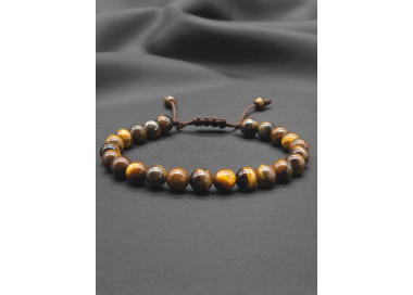 Brown Tiger Eye Beaded Bracelet for Men – Adjustable with Braided Closure