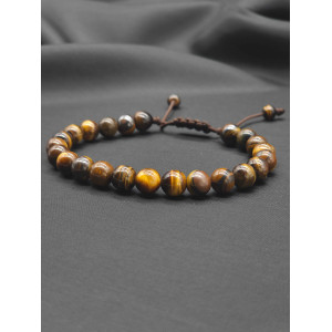 Brown Tiger Eye Beaded Bracelet for Men – Adjustable with Braided Closure