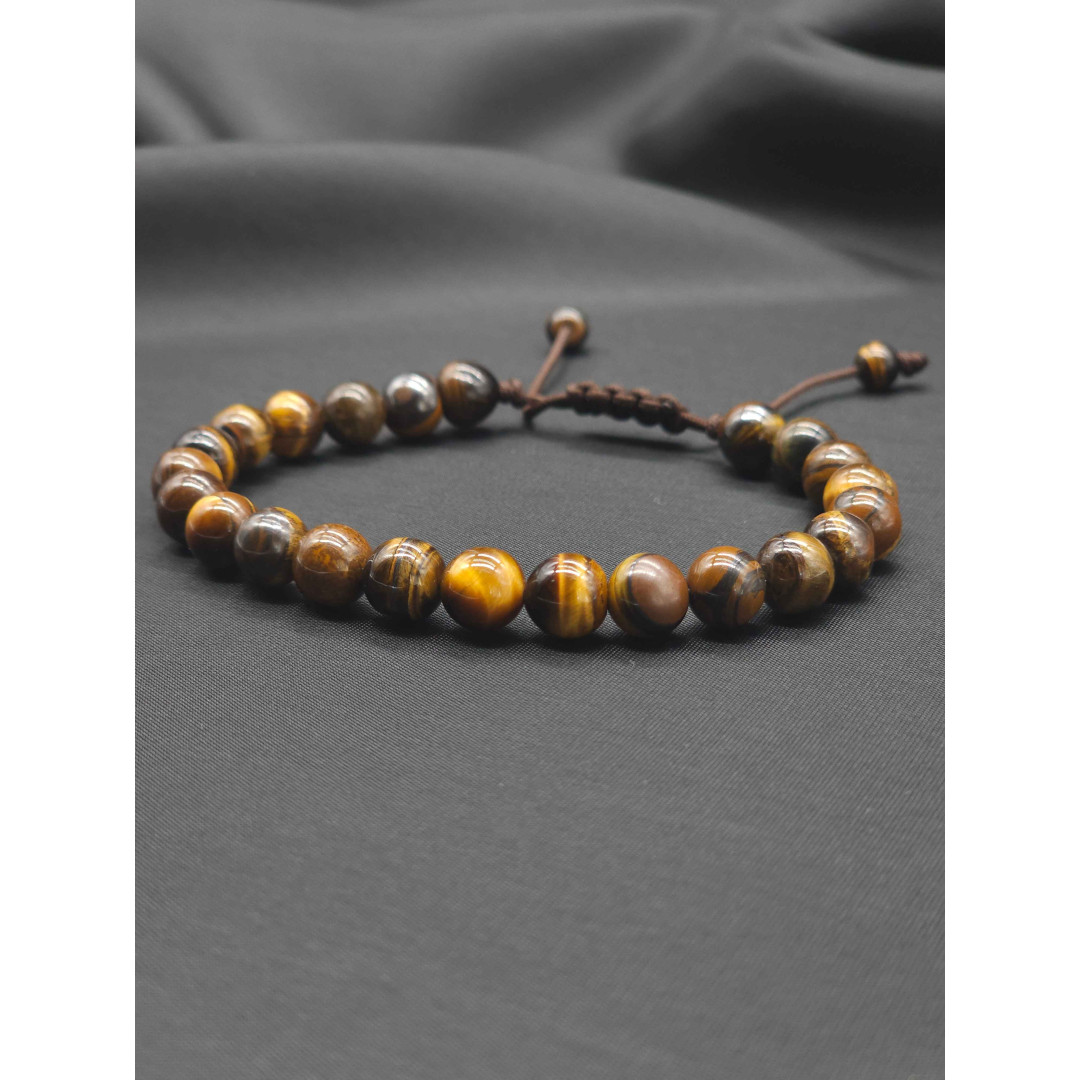 Brown Tiger Eye Beaded Bracelet for Men – Adjustable with Braided Closure