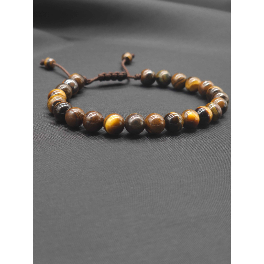 Brown Tiger Eye Beaded Bracelet for Men – Adjustable with Braided Closure