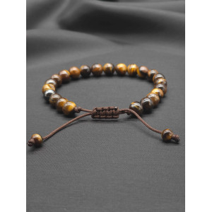 Brown Tiger Eye Beaded Bracelet for Men – Adjustable with Braided Closure