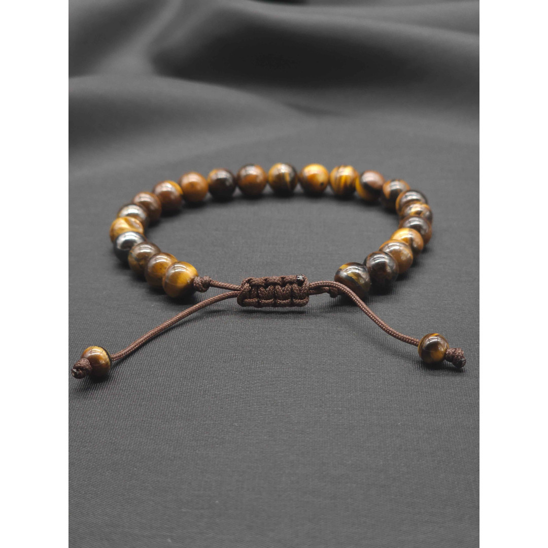 Brown Tiger Eye Beaded Bracelet for Men – Adjustable with Braided Closure