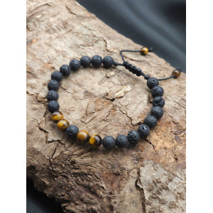 Men’s Lava & Tiger’s Eye Beads Bracelet – Braided Adjustable Fit