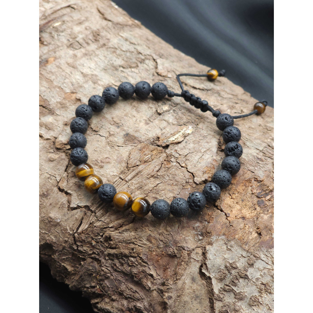 Men’s Lava & Tiger’s Eye Beads Bracelet – Braided Adjustable Fit