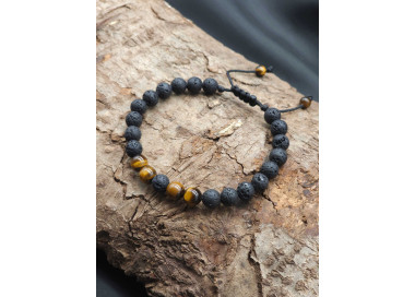 Men’s Lava & Tiger’s Eye Beads Bracelet – Braided Adjustable Fit