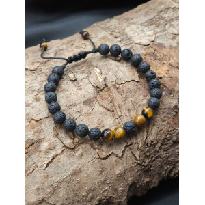 Men’s Lava & Tiger’s Eye Beads Bracelet – Braided Adjustable Fit