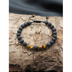 Men’s Lava & Tiger’s Eye Beads Bracelet – Braided Adjustable Fit