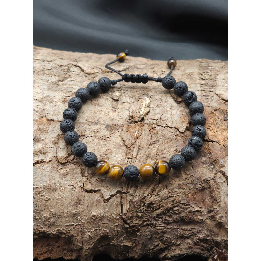 Men’s Lava & Tiger’s Eye Beads Bracelet – Braided Adjustable Fit