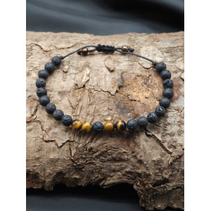 Men’s Lava & Tiger’s Eye Beads Bracelet – Braided Adjustable Fit