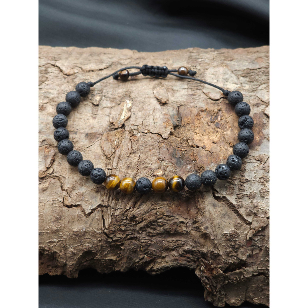 Men’s Lava & Tiger’s Eye Beads Bracelet – Braided Adjustable Fit