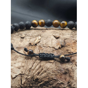 Men’s Lava & Tiger’s Eye Beads Bracelet – Braided Adjustable Fit