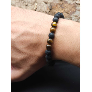 Men’s Lava & Tiger’s Eye Beads Bracelet – Braided Adjustable Fit