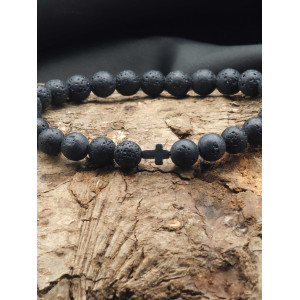Men’s Lava Bracelet with Hematite Cross – Unique & Stylish