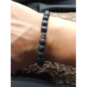 Men’s Lava Bracelet with Hematite Cross – Unique & Stylish