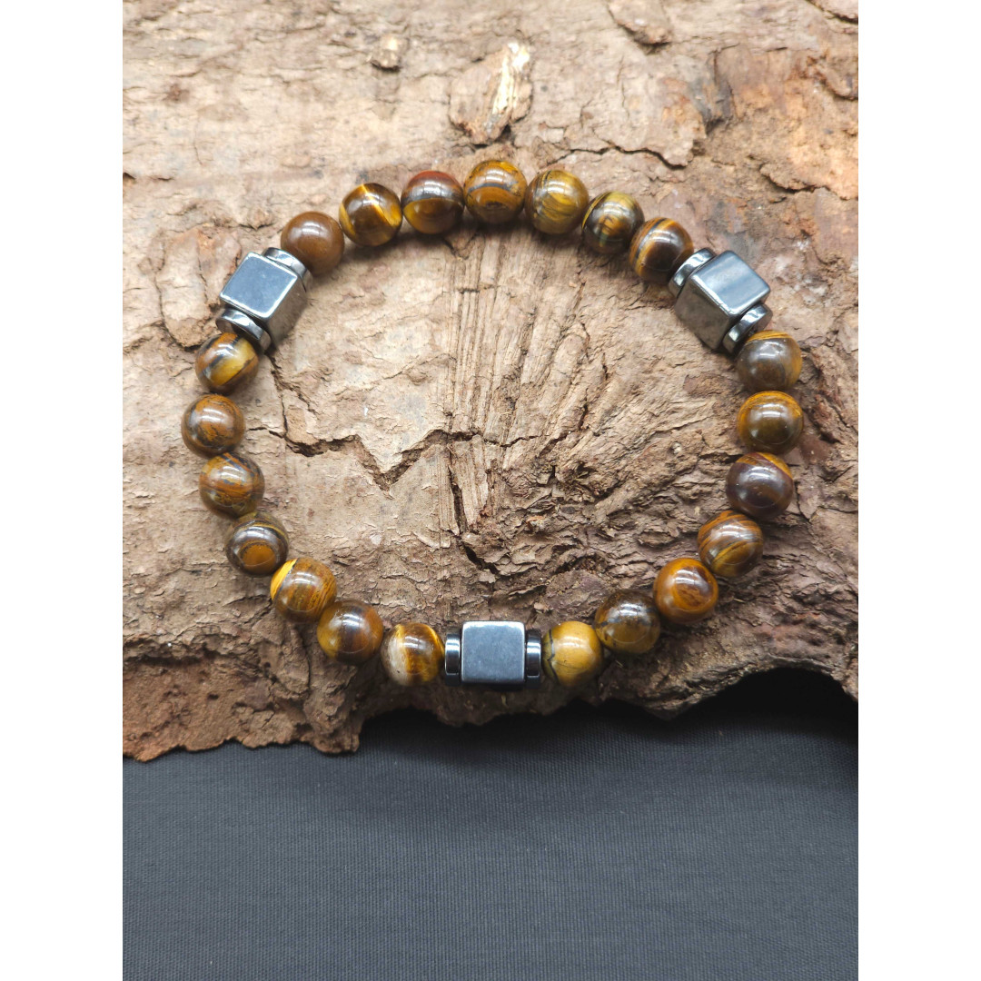 Men’s Tiger’s Eye Bracelet with Hematite – Confidence & Clarity