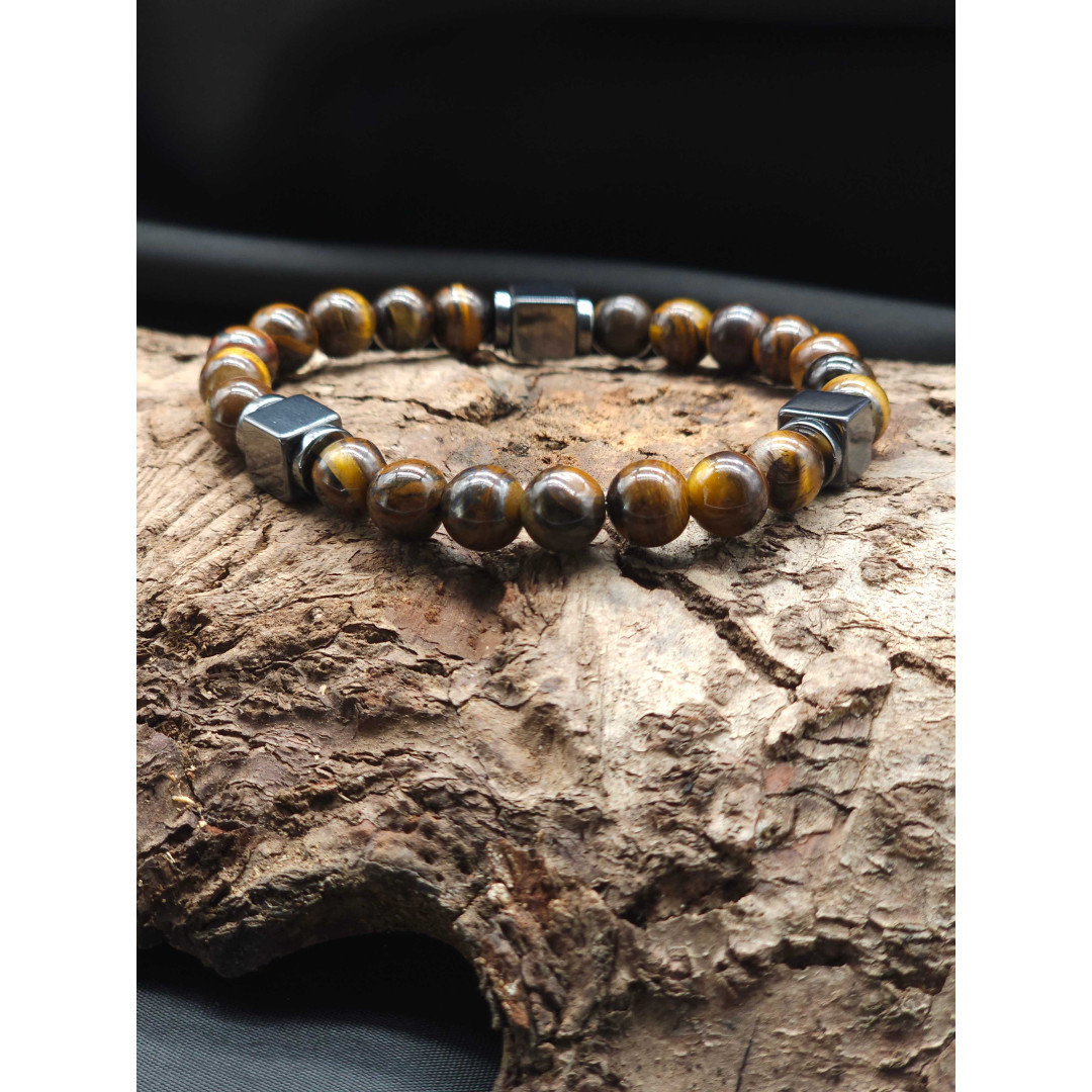 Men’s Tiger’s Eye Bracelet with Hematite – Confidence & Clarity
