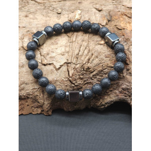 Men’s Bracelet with Lava Stones & Hematite – Adjustable Fit