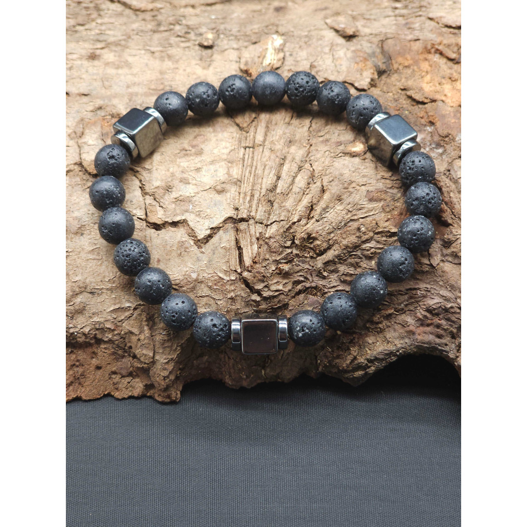 Men’s Bracelet with Lava Stones & Hematite – Adjustable Fit