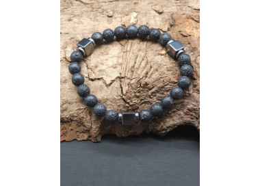 Men’s Bracelet with Lava Stones & Hematite – Adjustable Fit