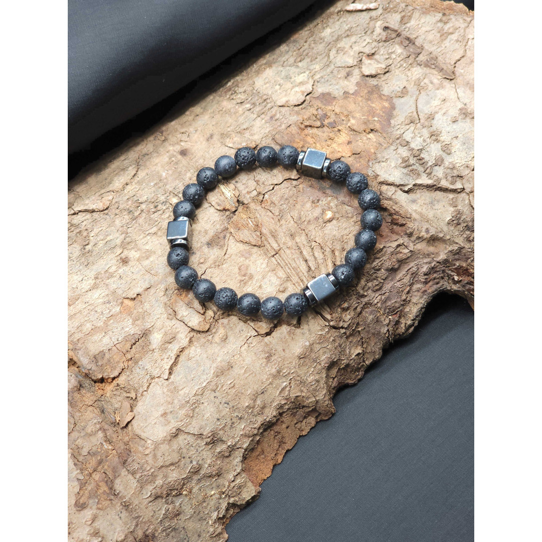 Men’s Bracelet with Lava Stones & Hematite – Adjustable Fit