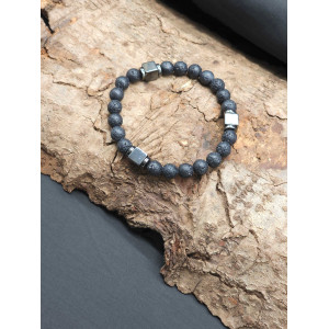 Men’s Bracelet with Lava Stones & Hematite – Adjustable Fit