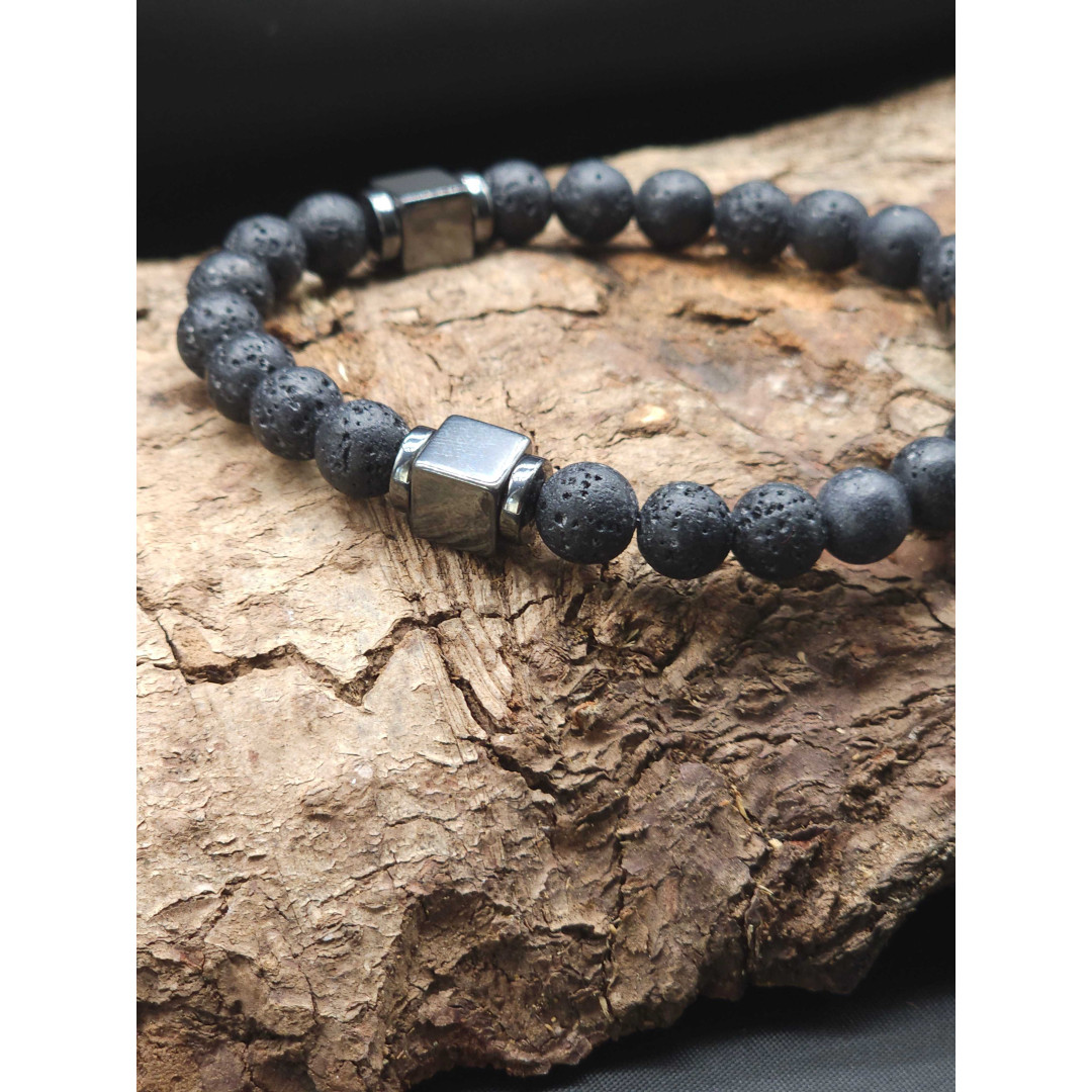 Men’s Bracelet with Lava Stones & Hematite – Adjustable Fit
