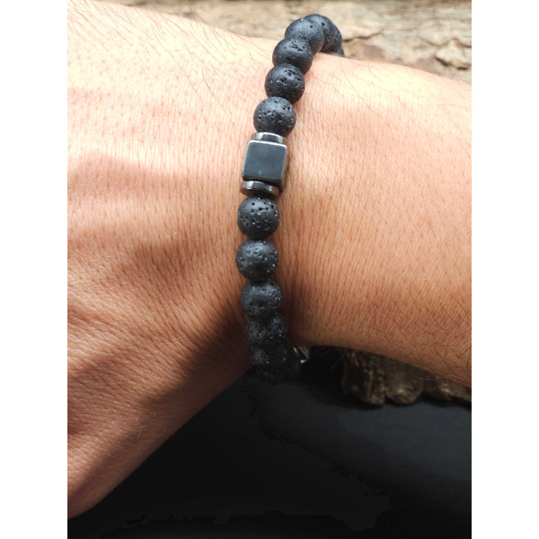 Men’s Bracelet with Lava Stones & Hematite – Adjustable Fit