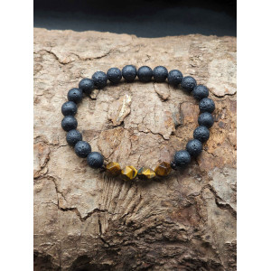 Men’s Lava & Tiger’s Eye Stretch Bracelet – Adjustable, Bold Design