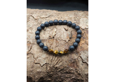 Men’s Lava & Tiger’s Eye Stretch Bracelet – Adjustable, Bold Design