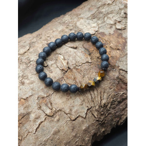 Men’s Lava & Tiger’s Eye Stretch Bracelet – Adjustable, Bold Design