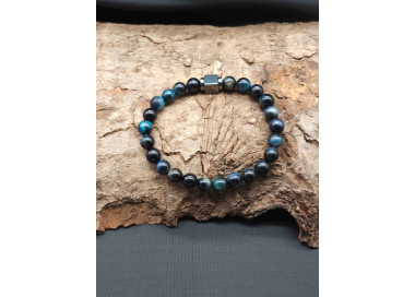 Blue Tiger’s Eye Bracelet for Men – Hematite Center, Stretch Adjustable