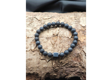 Men’s Lava Stone Bracelet with Hematite Center – Stretch Adjustable Style