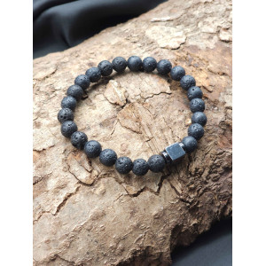 Men’s Lava Stone Bracelet with Hematite Center – Stretch Adjustable Style